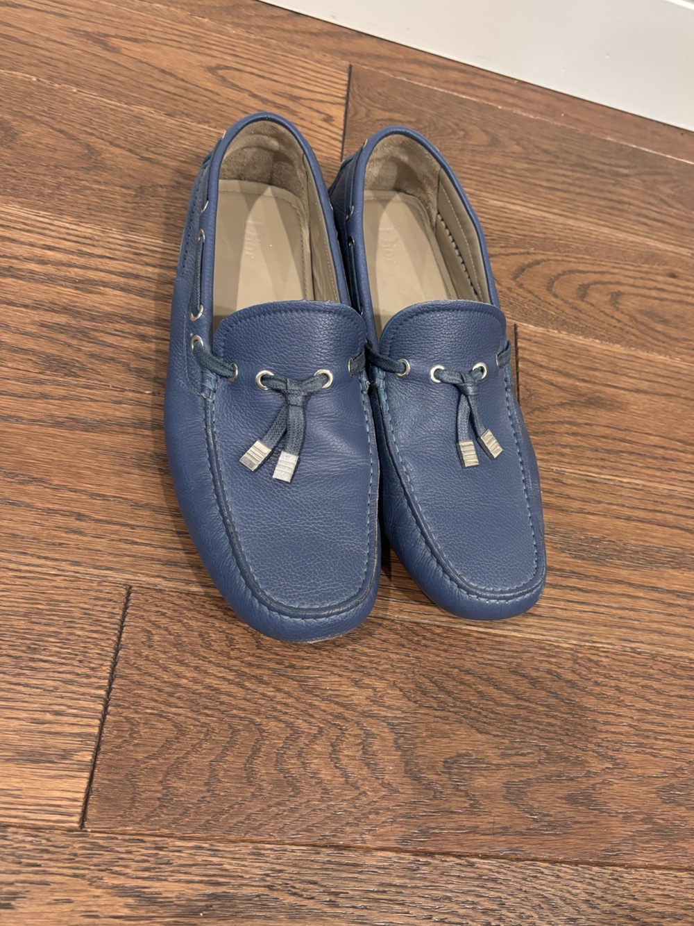 Dior Men's Navy Blue Leather Tassel Driving Loafers